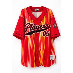 Y2K Flame Jersey Red Players 05 Vintage Streetwear Graphic Shirt XL